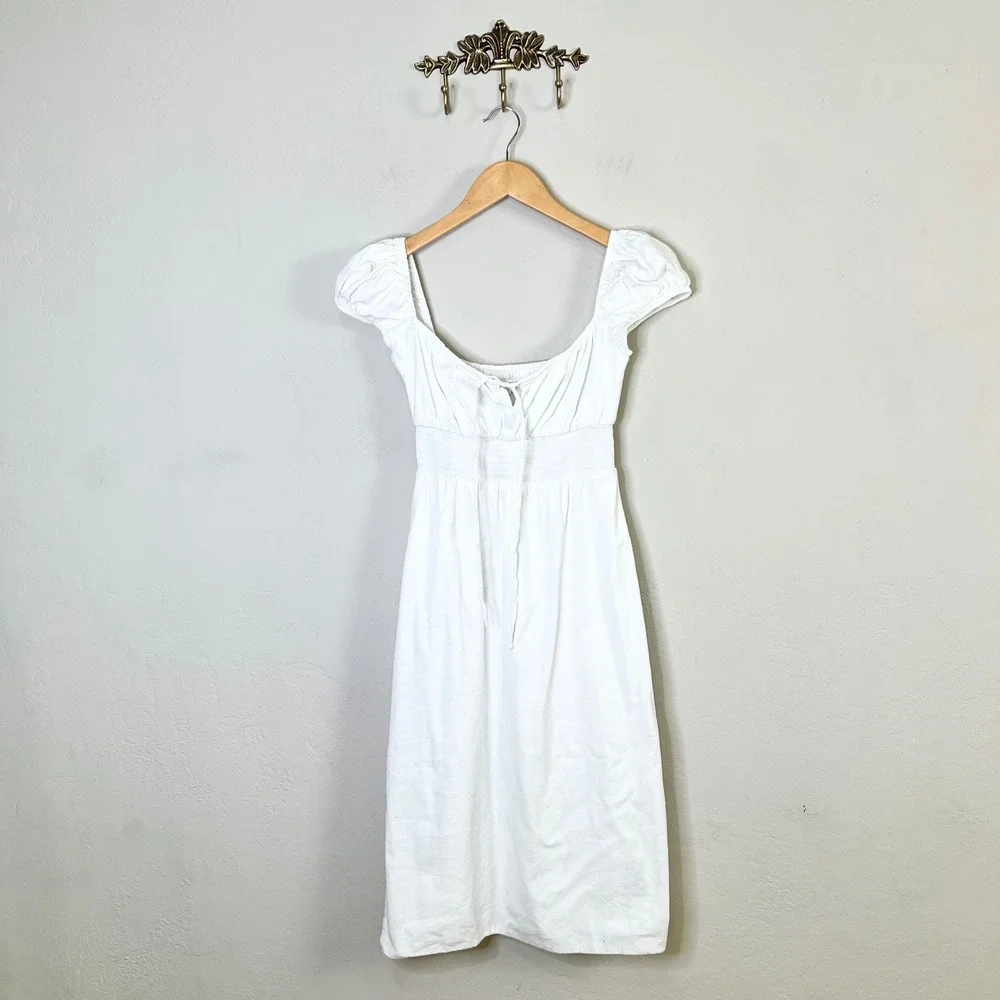 Reformation Dress Size 2 White Smocked Waist Organic Cotton Midi Milk Maid - Picture 1 of 11